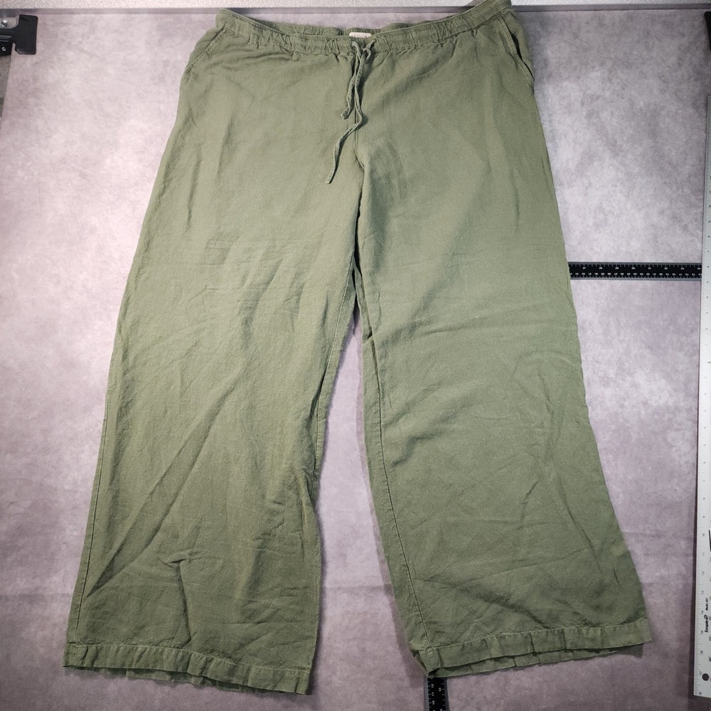 Merona Olive Linen Blend Wide Leg Pants XXL Drawstring Pull On Boho